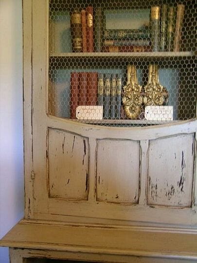 Pair Of Painted Antique Oak Bookcases With Wire Fronted Doors