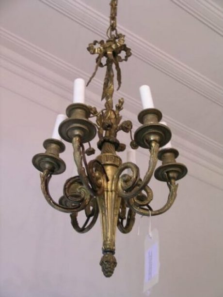 French Napoleon III Bronze 6 Arm Antique Chandelier c.1870