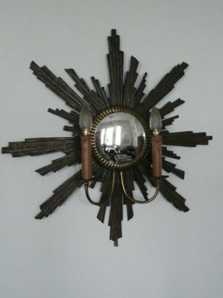 Metal Sunburst Mirror Wall Sconce c.1920
