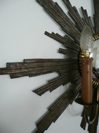 Metal Sunburst Mirror Wall Sconce c.1920