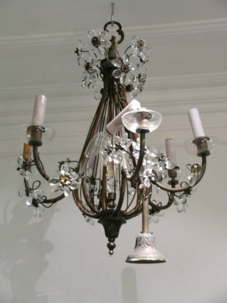 Metal Chandelier with Glass Flowers c.1920