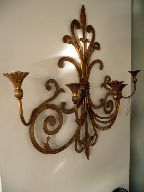 Pair of Italian Gilded Metal Wall Sconces - Palladio c.1950