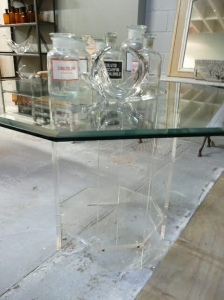 French 1970s lucite based table with bevelled glass top