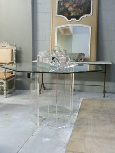 French 1970s lucite based table with bevelled glass top