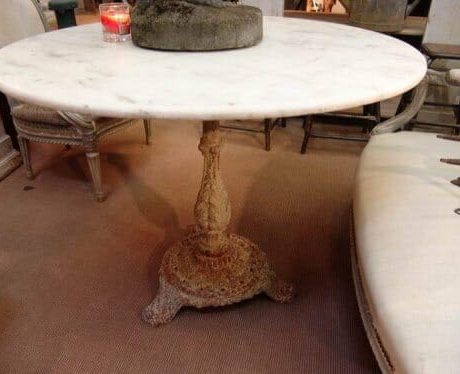 Garden table with cast iron feet and new marble top