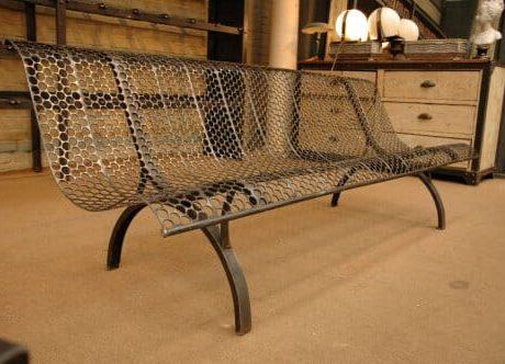 French 1940s perforated metal park bench