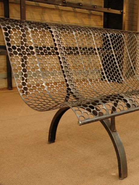 French 1940s perforated metal park bench