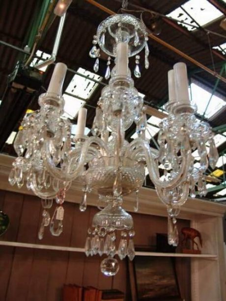 1940s Italian eight arm glass chandelier with faceted drops