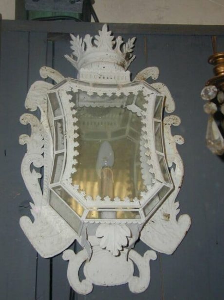 Pair of french white painted tin wall lanterns from 1920