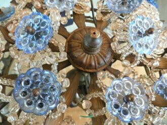 1950s gilt metal and blue glass ceiling light