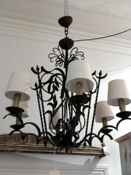 Six-arm hand forged iron Chandelier c.1940's