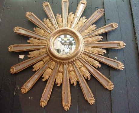 1940s French gilded wood and mirrored starburst mirror