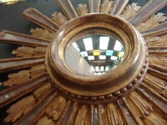 1940s French gilded wood and mirrored starburst mirror