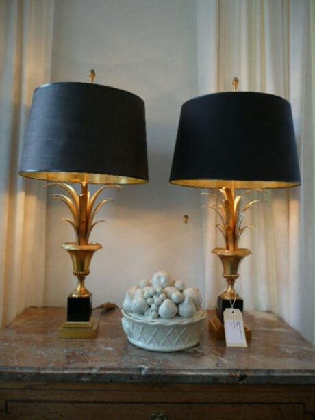 Vintage gilded metal and marble lamps c.1950