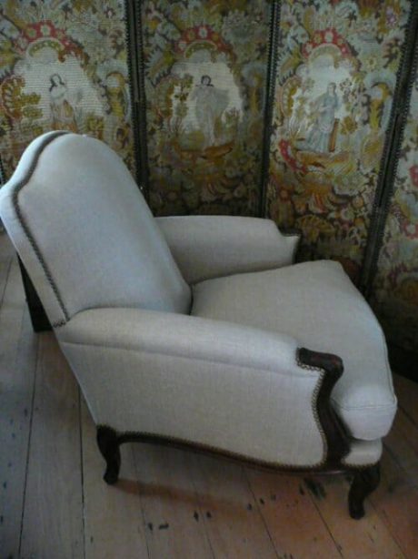 Pair of bleached armchairs c.1900 recovered with new linen