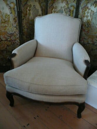 Pair of bleached armchairs c.1900 recovered with new linen