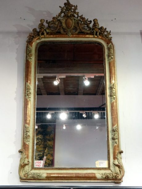 Antique Napoleon III mirror with putti cartouche c.1860