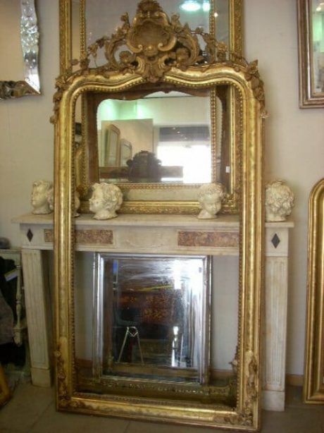 Antique Louis Philippe gold leaf mirror c.1840 with rose and foliate cartouche