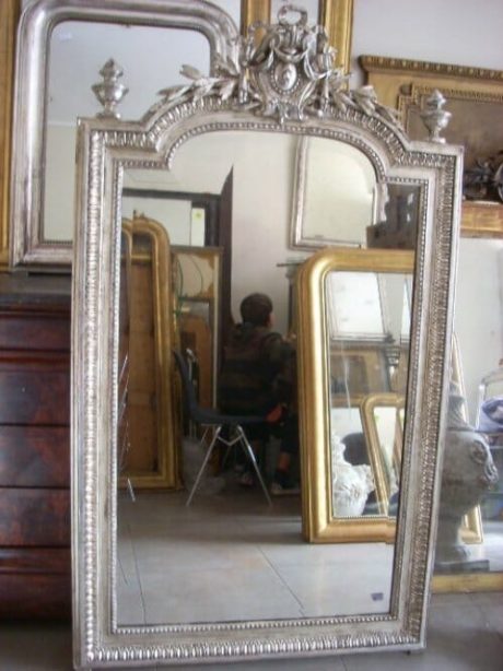 Antique Napoleon III silver gilded mirror c.1860