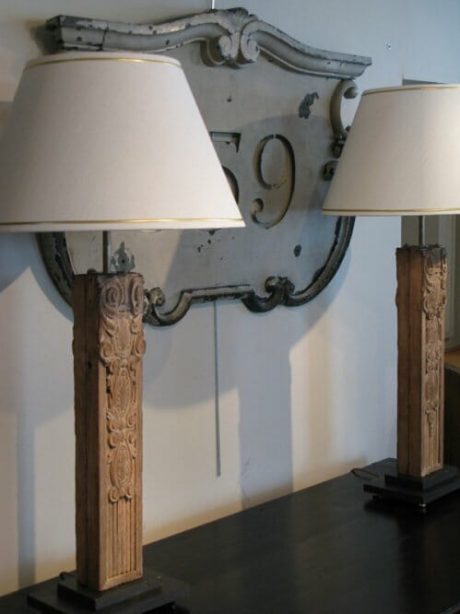 Pair of 19th century oak panel lamps