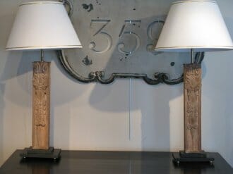 Pair of 19th century oak panel lamps