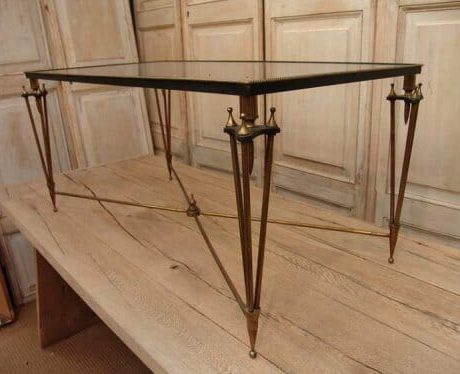 1940s brass coffee table with glass top