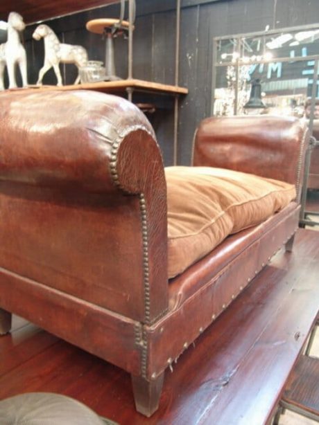 1930s French leather studded daybed