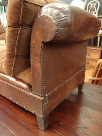 1930s French leather studded daybed