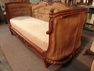 Spectacular mahogany Louis XVI style sofa c1890