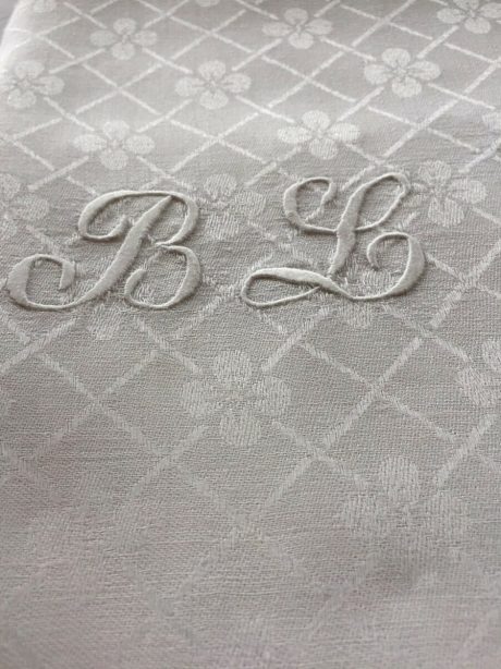 Antique French Damask tablecloth and twelve napkins c.1910