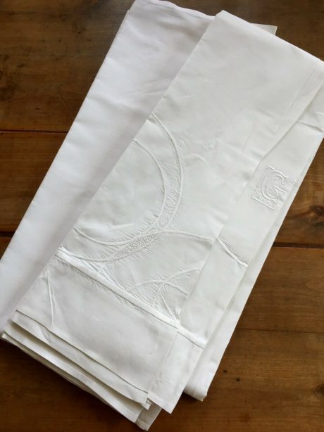 Trio of Art Deco French linen GJ Monogrammed Sheet c.1920