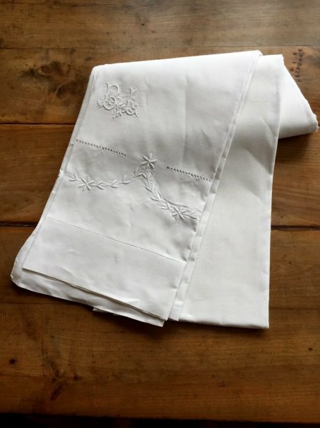 Selection of Antique French linen Monogrammed Sheets c.1900