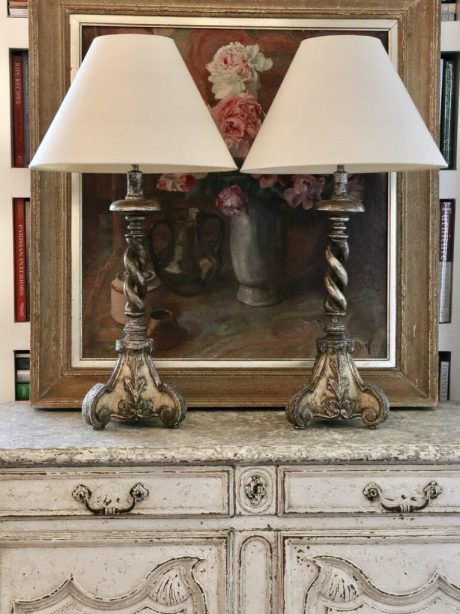 Pair of silver gilt torsade table lamps c.1880