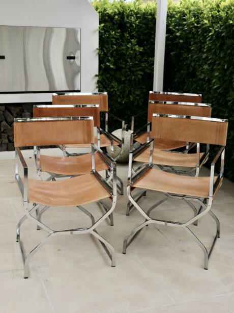 1970's  leather and chrome Italian Directors chairs