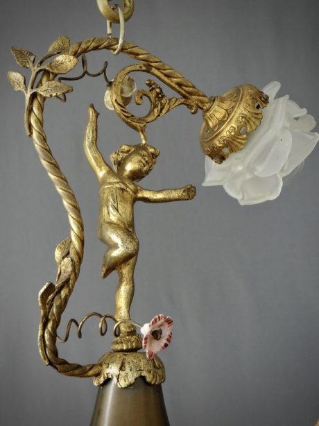 French bronze chandelier with angelot detail