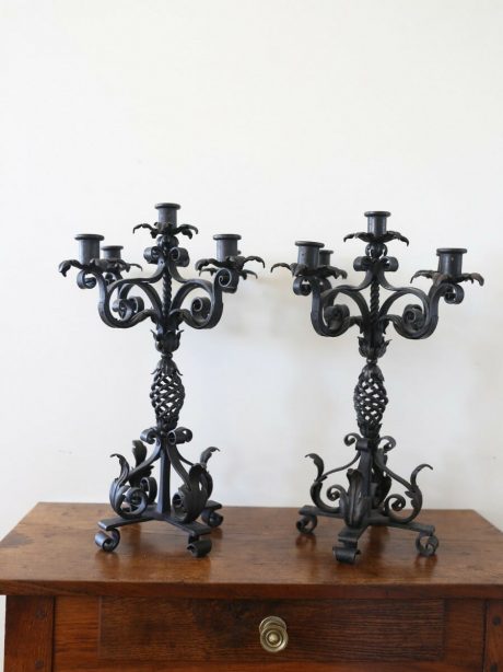 Pair of four arm hand forged candelabras c.1940.