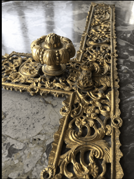 Ornate 19th century French ormolu door handle and finger plate