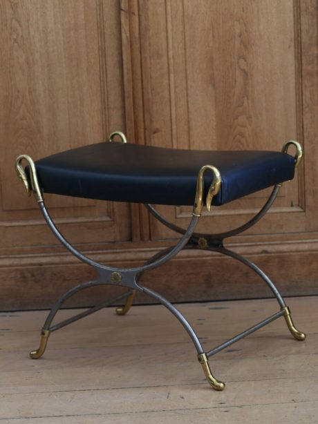 A Maison Charles brass, nickel and leather padded stool c.1970