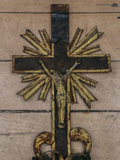A rare early continental painted crucifix dated 1844