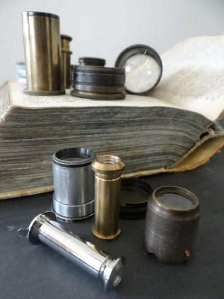 Collection of magnifying glasses used by jewellers and watchmakers.