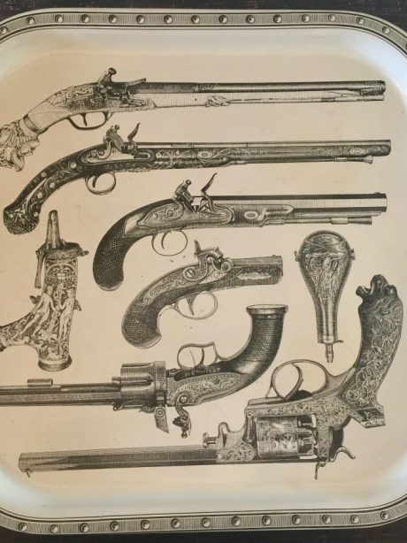 Fornasetti lithographed tin gun tray c.1950's