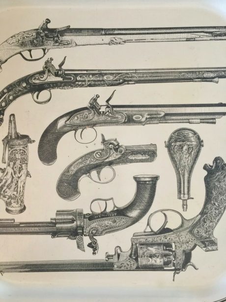Fornasetti lithographed tin gun tray c.1950's