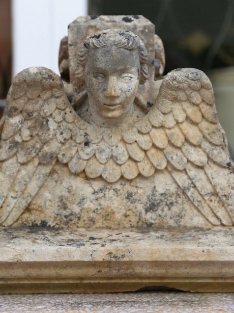 French hand carved stone angels head carving c.1850