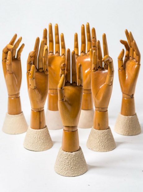 Collection of English wooden articulated mannequin display hands