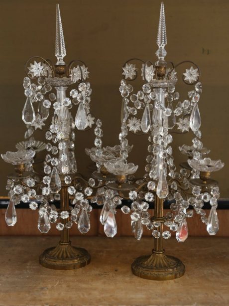 Grand pair of gilded bronze crystal girandoles c.1870