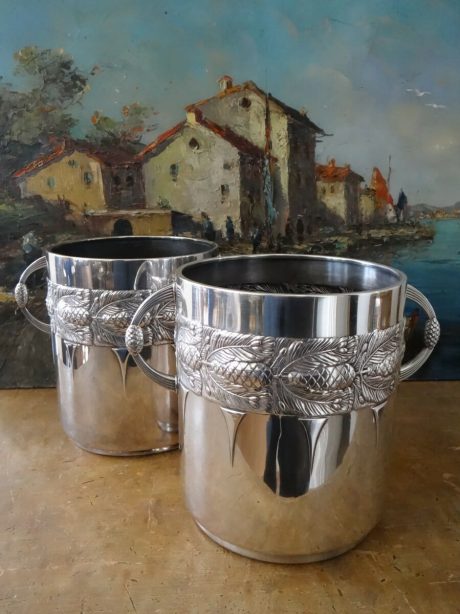Antique WMF silverplate Art Nouveau pine cone Champagne buckets