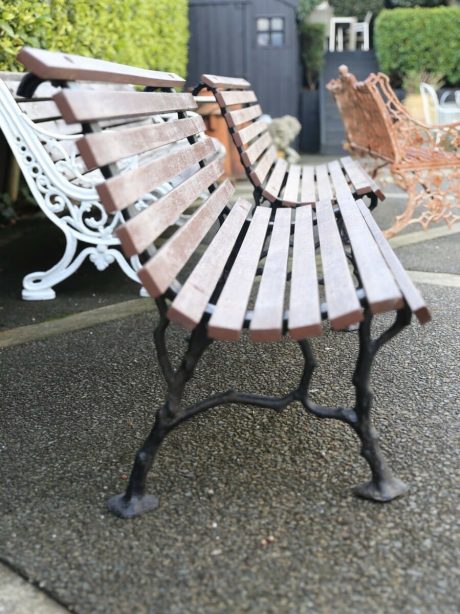 Elegant pair of French slatted garden benches c.1940