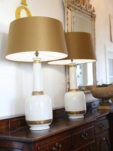 A pair of monumental 1960's crackle glazed pottery lamps