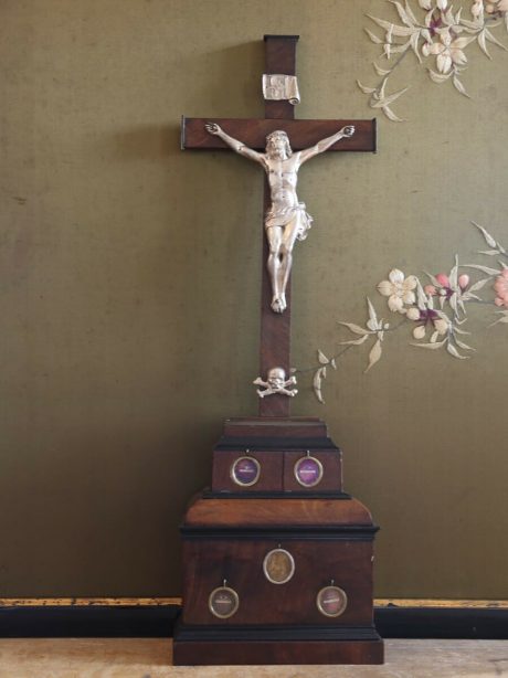 Antique crucifix c.1860 with five inset reliquaries containing relics