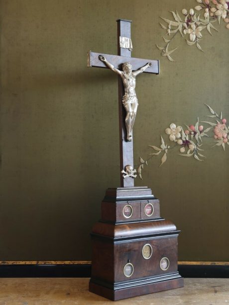 Antique crucifix c.1860 with five inset reliquaries containing relics